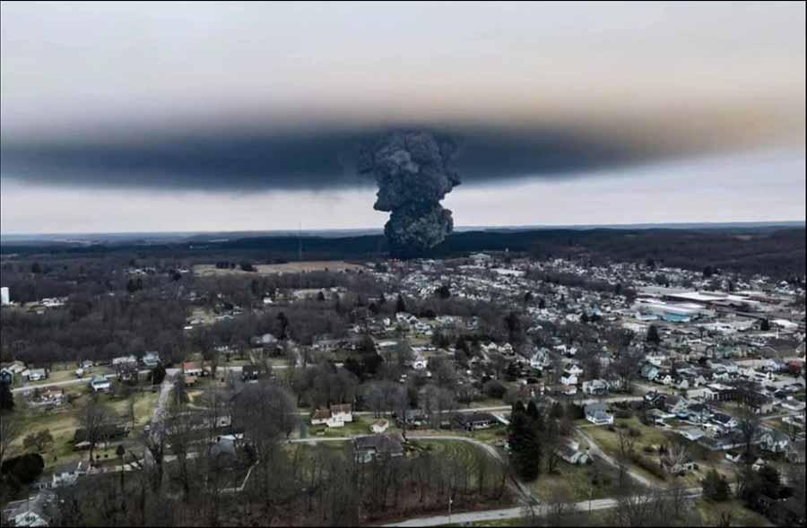 Overhead view of East Palestine, Ohio